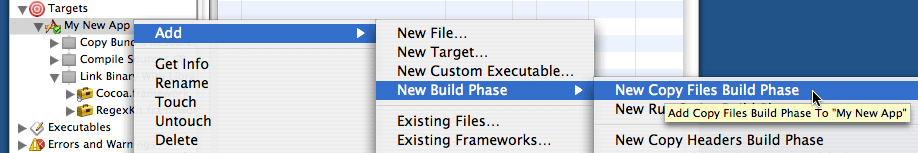 Adding a Copy Files build phase to your applications target