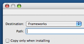 Choosing the destination for the Copy Files build phase